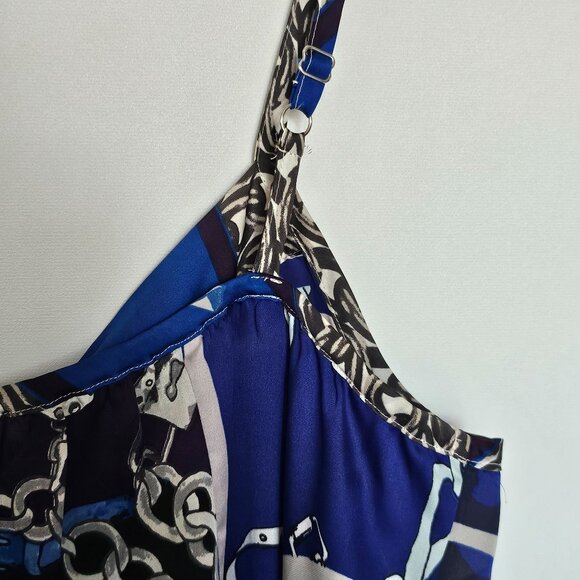Express Camisole Tank Top Y2K Chain Butterfly Size L Blue Silver Satin Flowy - Picture 6 of 11